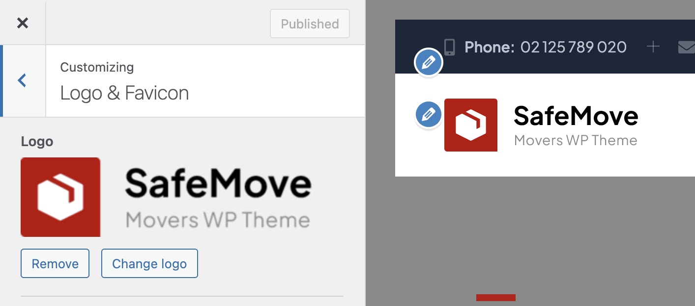 Change logo of the SafeMove WordPress theme, a WP theme for Movers and Storage Services